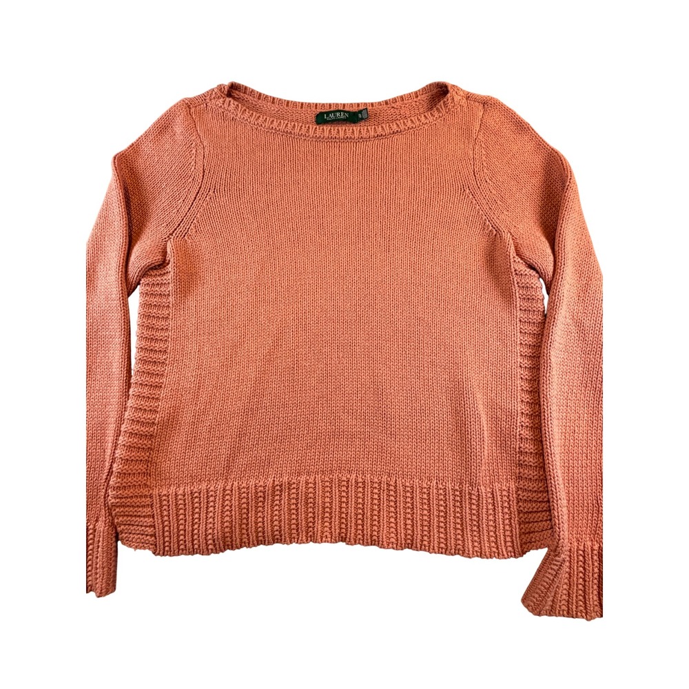Lauren Ralph Lauren Coral Pink Boat Neck Shaker Stitch Knit Sweater XL
